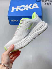 HOKA Bondi 9 Running Shoes, White and Neon Green