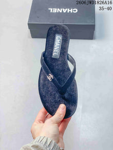 Chanel Navy Thong Sandals with Logo Detail