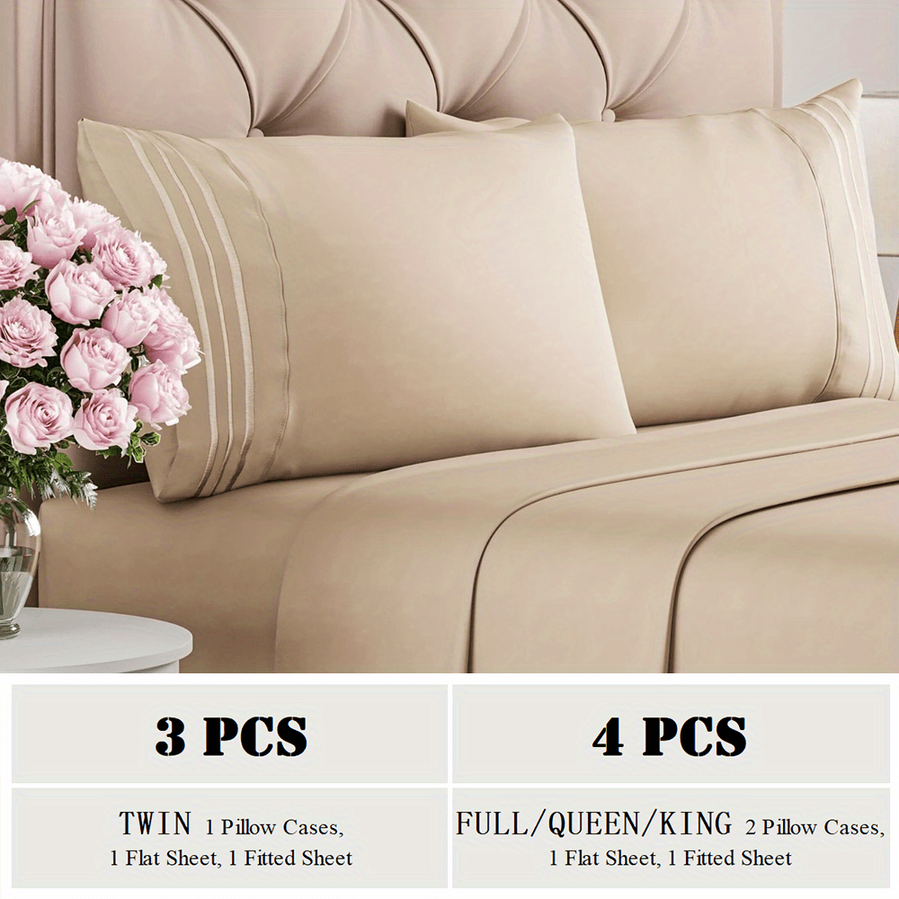 TC1800 Winter Warm Bed Sheet Set 3\u002F4pcs - 160GSM Brushed Deep Pocket 18 Inch - Hotel Luxury Bedding Wrinkle Free Easy Care - Includes Flat Fitted Sheet & 2 Pillowcases