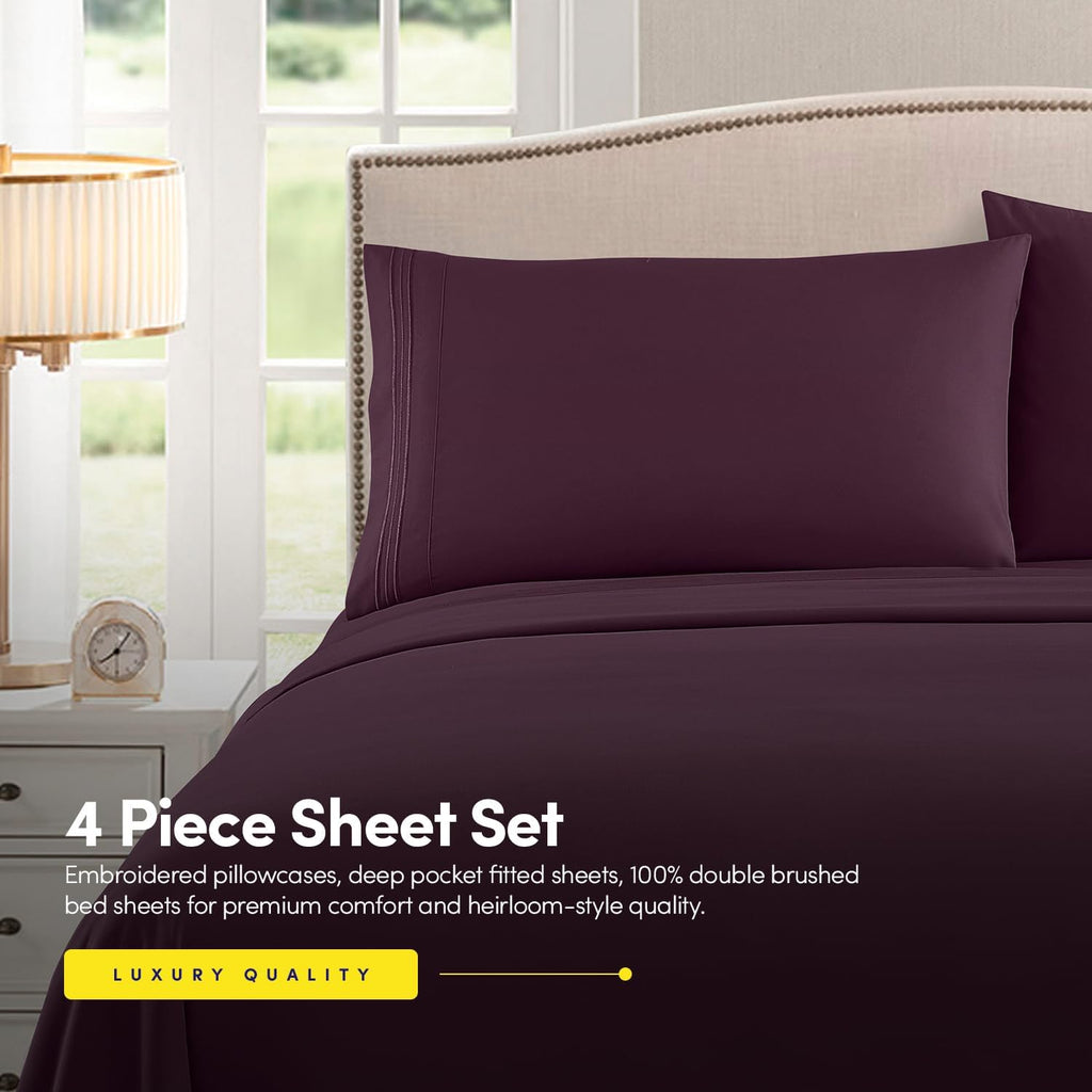 TC1800 Winter Warm Bed Sheet Set 3\u002F4pcs - 160GSM Brushed Deep Pocket 18 Inch - Hotel Luxury Bedding Wrinkle Free Easy Care - Includes Flat Fitted Sheet & 2 Pillowcases