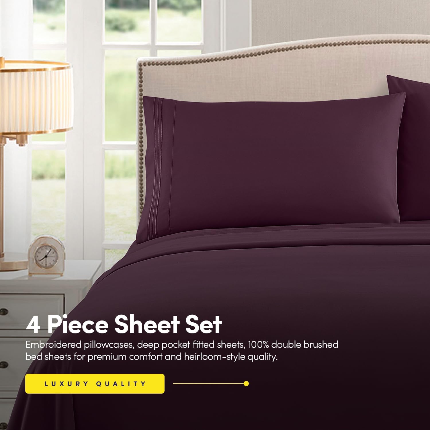 TC1800 Winter Warm Bed Sheet Set 3\u002F4pcs - 160GSM Brushed Deep Pocket 18 Inch - Hotel Luxury Bedding Wrinkle Free Easy Care - Includes Flat Fitted Sheet & 2 Pillowcases