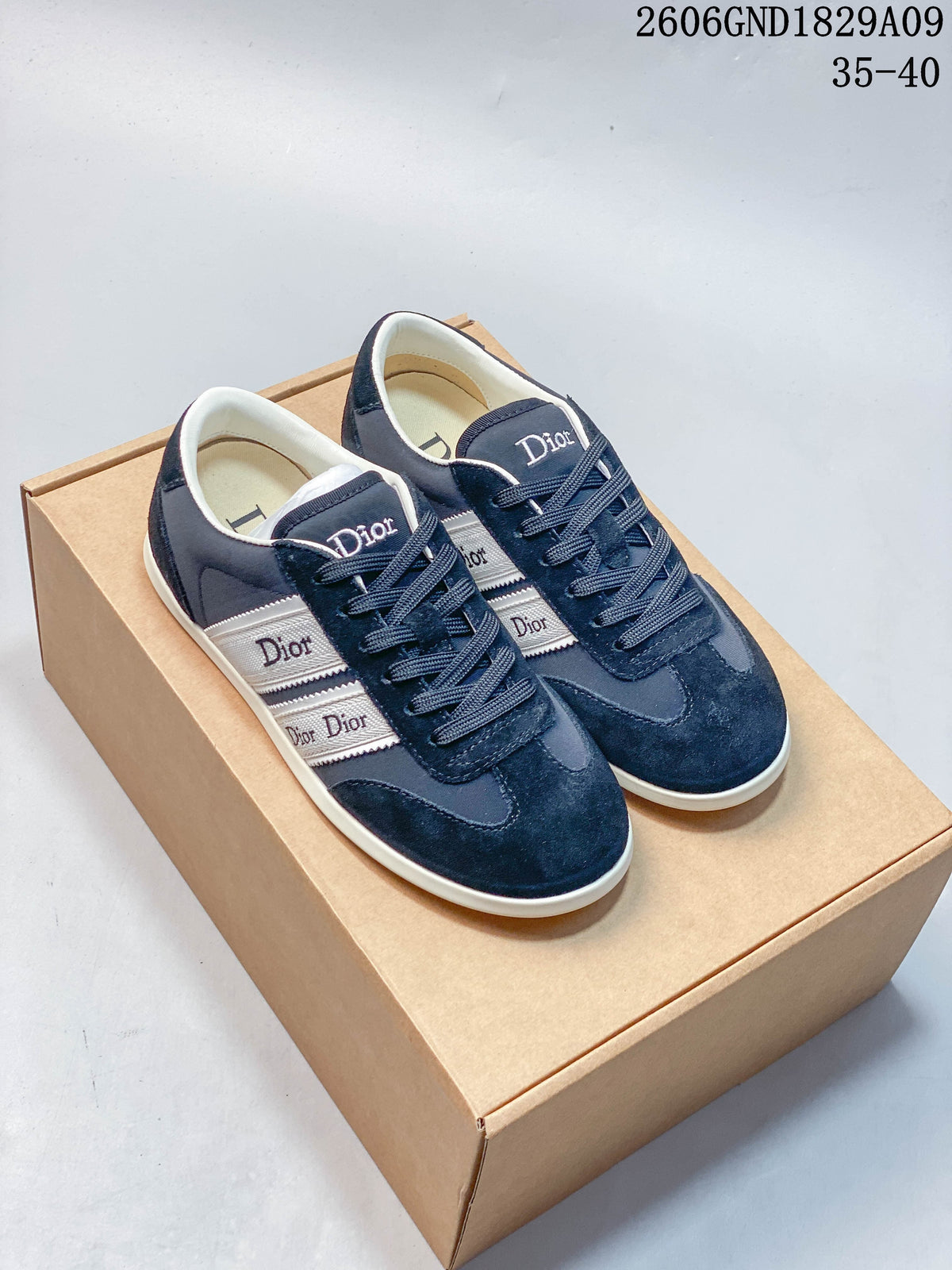 Dior Ribbon Low-Top Sneakers in Navy and White
