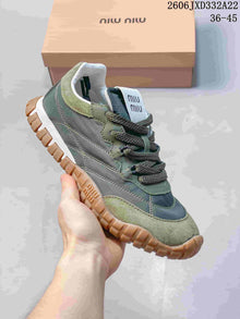 Miu Miu Tyre Low-Top Lace-Up Sneakers in Green and Gray