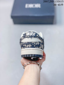 Nike SB Dunk Low White Navy Dior Pattern Sneakers