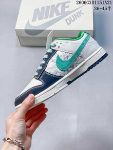 Nike Dunk Low Sneakers White Navy Green Graffiti