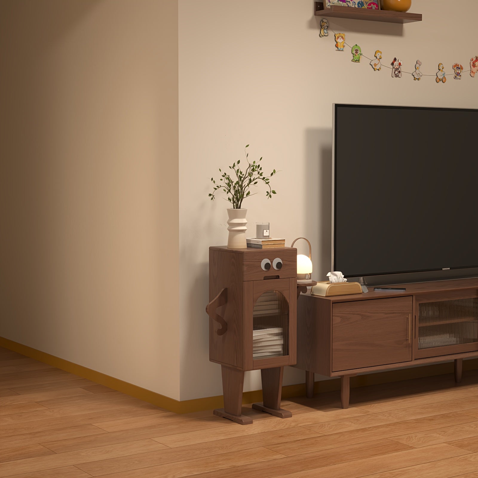 KASLANDI for home Furniture Solid Wood Robot Nightstand, Modern Chinese-Style Bedroom Nightstand with Drawers, Storage And Organization Cabinet, for home Furniture, for home Decor And Additions, Christmas Presents, Black Friday Deals