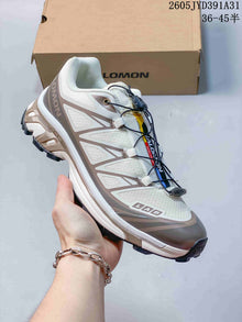 Salomon XT-6 Low-Top Sneakers in White and Taupe