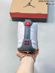 Jordan Air Jordan 12 High-Top Basketball Shoes, White/Grey, 308317-001