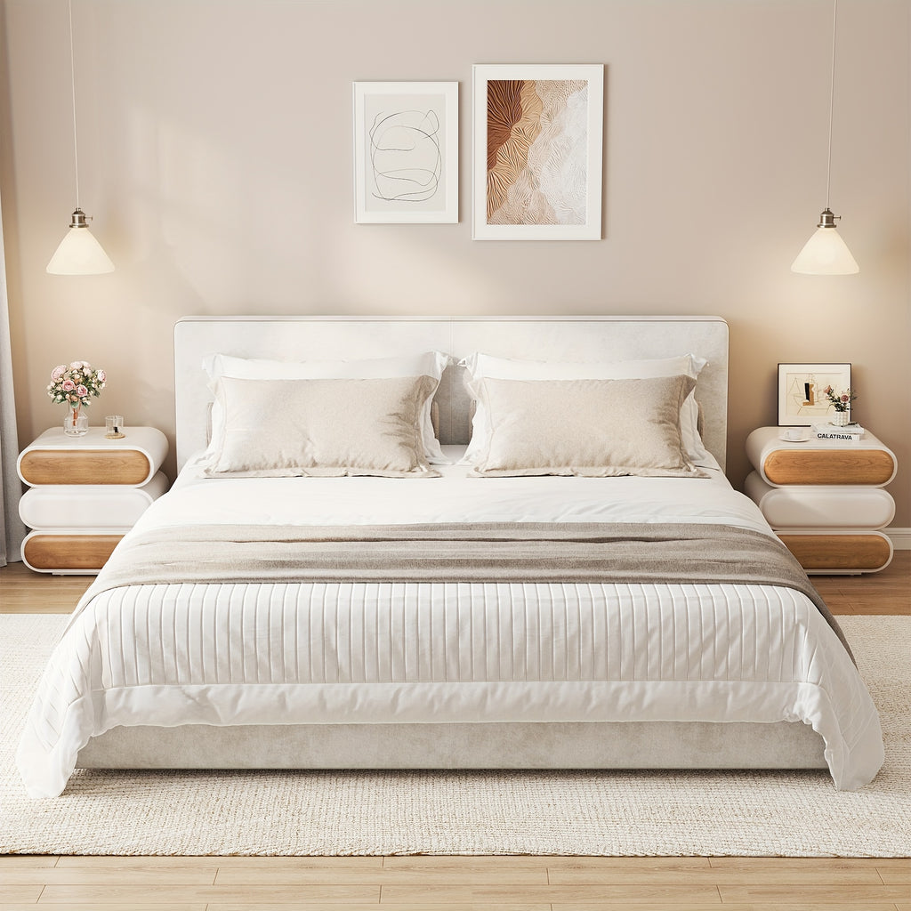 Premium Mid-Century Wood Nightstand, 3-Tier End Table with Storage Drawers & Curved Profile Design, Elegant Bedside Table for Bedroom Or Living Room, White Brown, No Assembly Required High-Quality Craftsmanship, Christmas