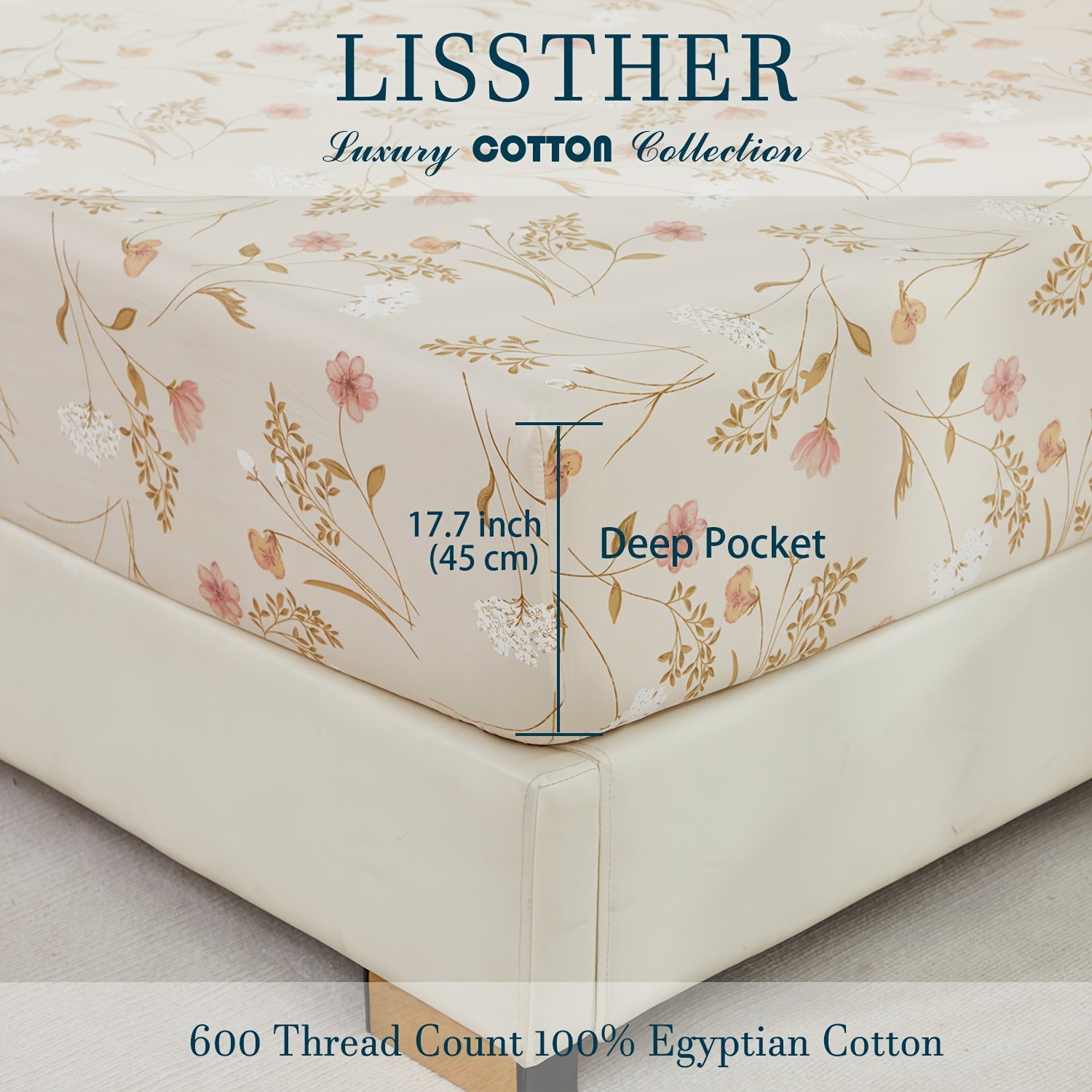 4pcs 600TC 100% Egyptian Cotton Fitted Sheet Set (1*Fitted Sheet+1*Flat Sheet+2*Pillowcase, Without Core), Luxury Elegant Floral Shabby Chic Bedding Set, For Bedroom Guest Room Student Dorm All Seasons