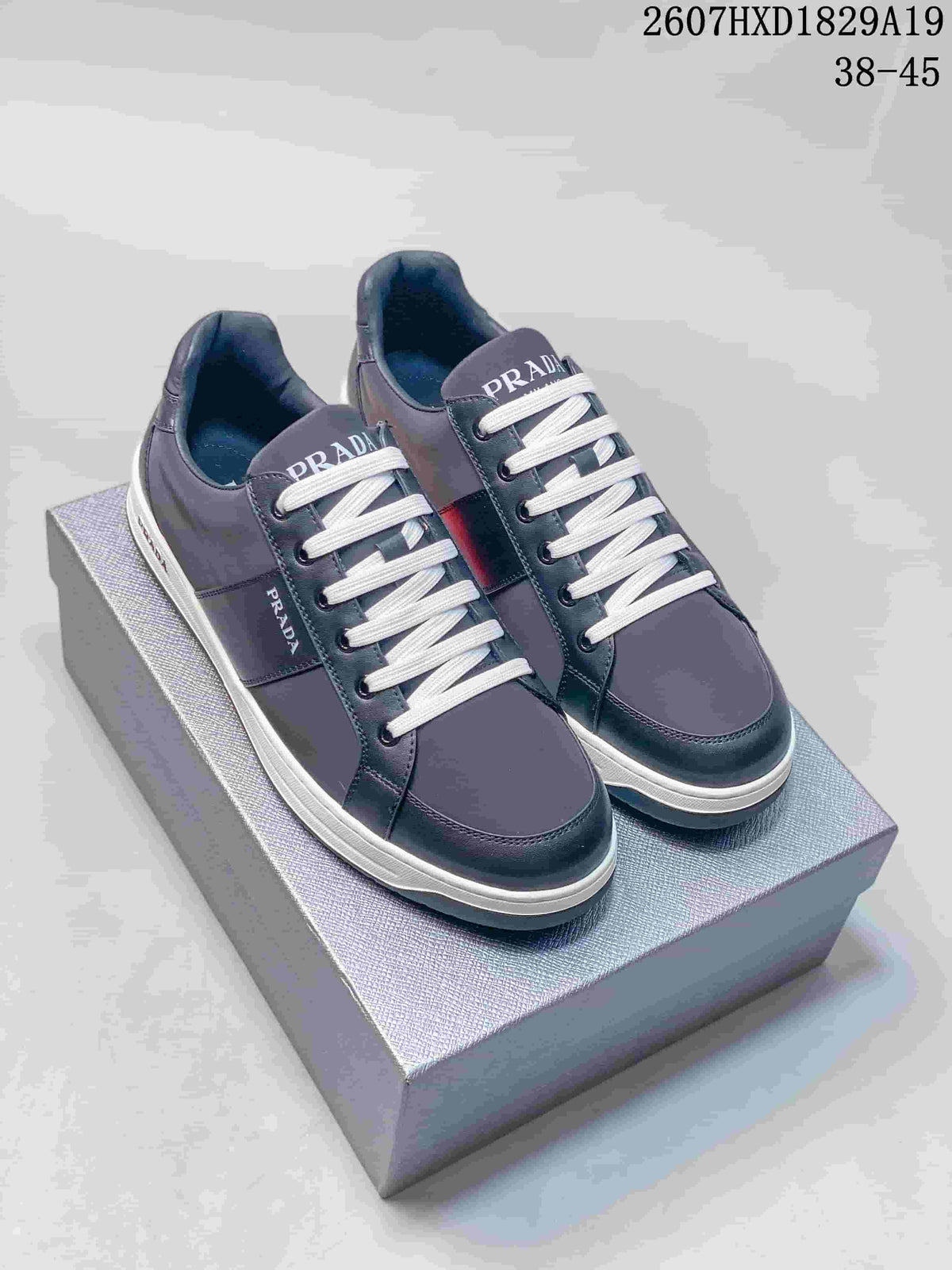 Prada Downtown Low-Top Sneakers Navy and White 2607HXD1829A19