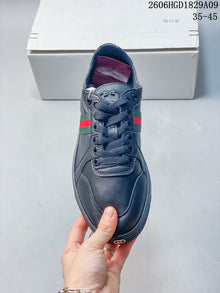 Gucci Low-Top Sneakers with Green-Red Web Stripe, Navy