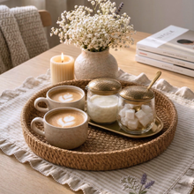 Handblown Sugar and Creamer Set with Brass Tray