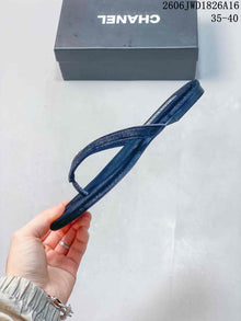 Chanel Navy Thong Sandals with Logo Detail