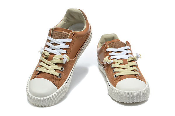 Brown Low-Top Lace-Up Sneakers with Contrast Toe Cap