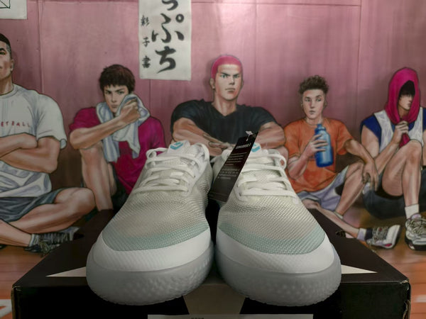 White and Blue Low-Top Sneakers