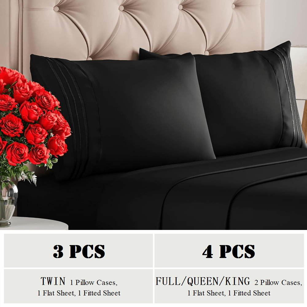 TC1800 Winter Warm Bed Sheet Set 3\u002F4pcs - 160GSM Brushed Deep Pocket 18 Inch - Hotel Luxury Bedding Wrinkle Free Easy Care - Includes Flat Fitted Sheet & 2 Pillowcases