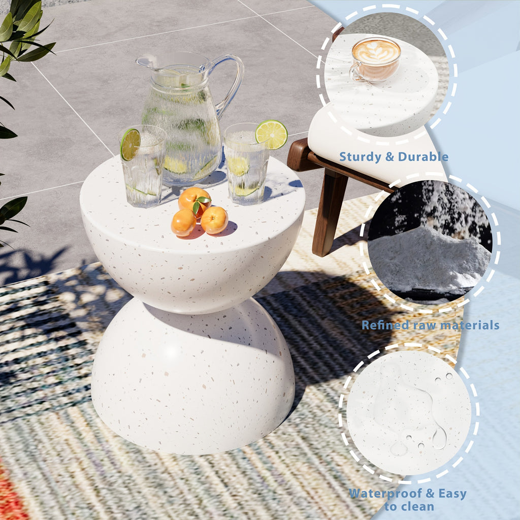 Outdoor\u002FIndoor Universal Side Table (Set of Two), Semi-Circular Magnesia Side Table, Mid-Century Modern Dual Half- Design, Artistic Style Movable Table, Living Room Side Table, Garden Plant Stand, Bedroom Nightstand, Balcony Small Tea Table