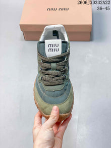 Miu Miu Tyre Low-Top Lace-Up Sneakers in Green and Gray