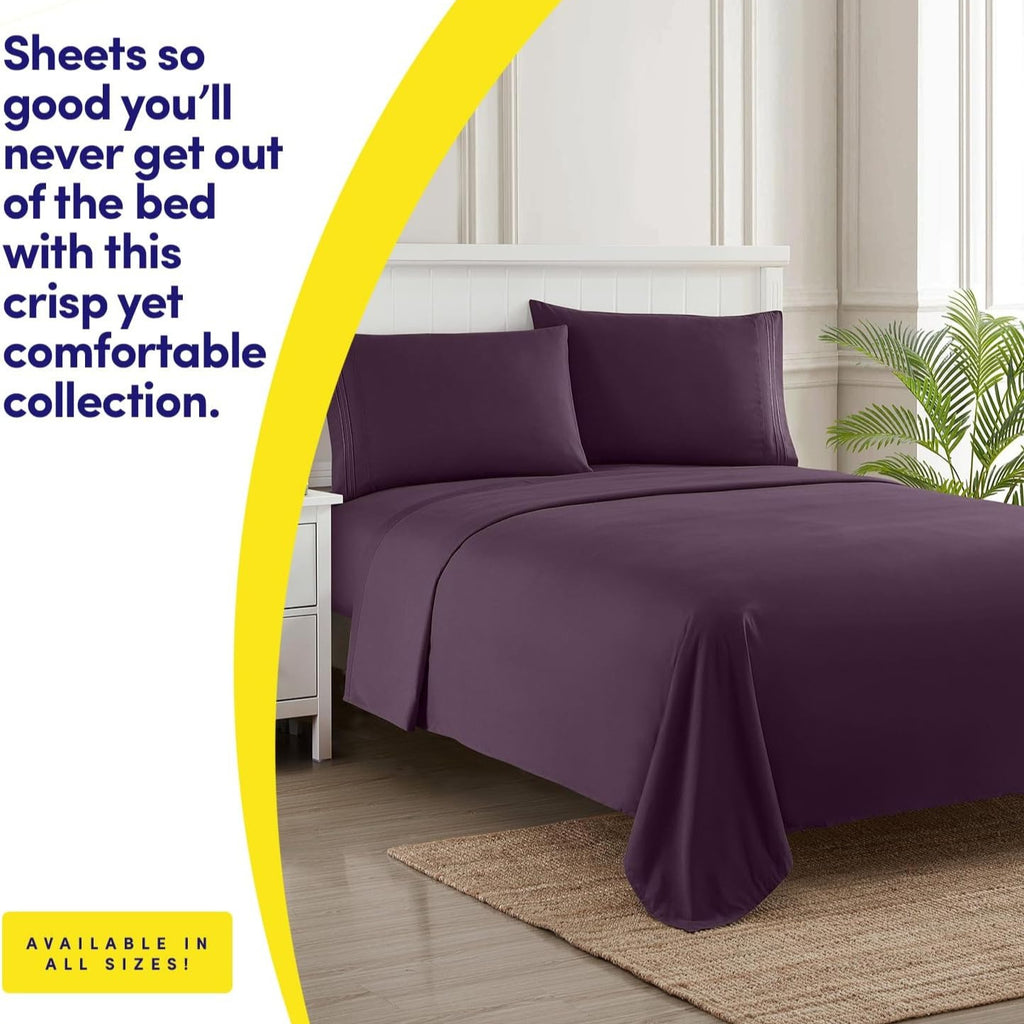 TC1800 Winter Warm Bed Sheet Set 3\u002F4pcs - 160GSM Brushed Deep Pocket 18 Inch - Hotel Luxury Bedding Wrinkle Free Easy Care - Includes Flat Fitted Sheet & 2 Pillowcases