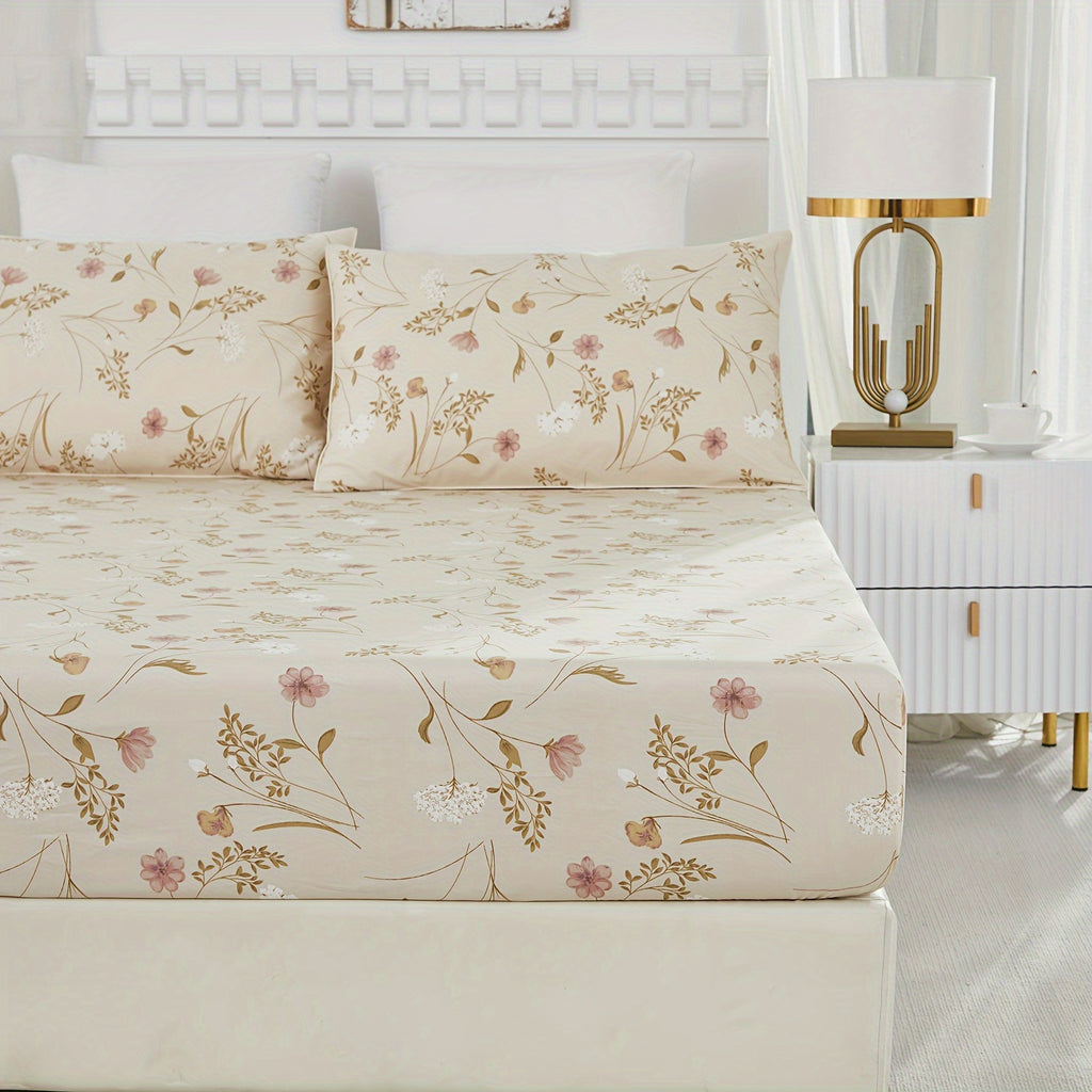 4pcs 600TC 100% Egyptian Cotton Fitted Sheet Set (1*Fitted Sheet+1*Flat Sheet+2*Pillowcase, Without Core), Luxury Elegant Floral Shabby Chic Bedding Set, For Bedroom Guest Room Student Dorm All Seasons