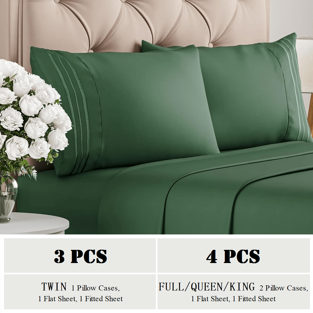 TC1800 Winter Warm Bed Sheet Set 3\u002F4pcs - 160GSM Brushed Deep Pocket 18 Inch - Hotel Luxury Bedding Wrinkle Free Easy Care - Includes Flat Fitted Sheet & 2 Pillowcases