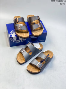 Birkenstock Two-Strap Slide Sandals in Dark Brown