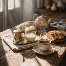 Handblown Sugar and Creamer Set with Brass Tray