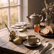 Handblown Sugar and Creamer Set with Brass Tray