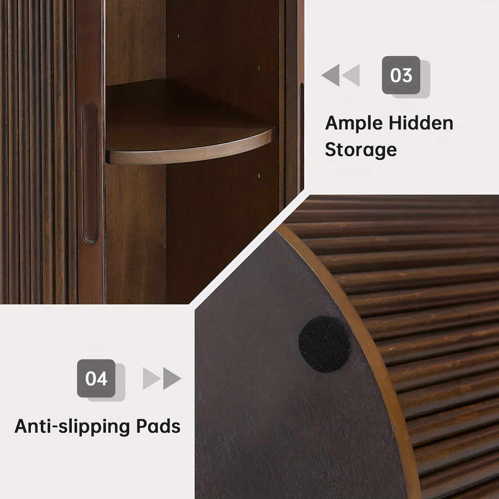 Morden Fort Mid-Century Modern Round Fluted Accent Table with White Faux Marble Top & Walnut - Smooth-Glide Hidden Storage Door, Engineered Wood Nightstand\u002FEnd Table for Bedroom, Living Room, Compact Spaces (Easy Assembly)