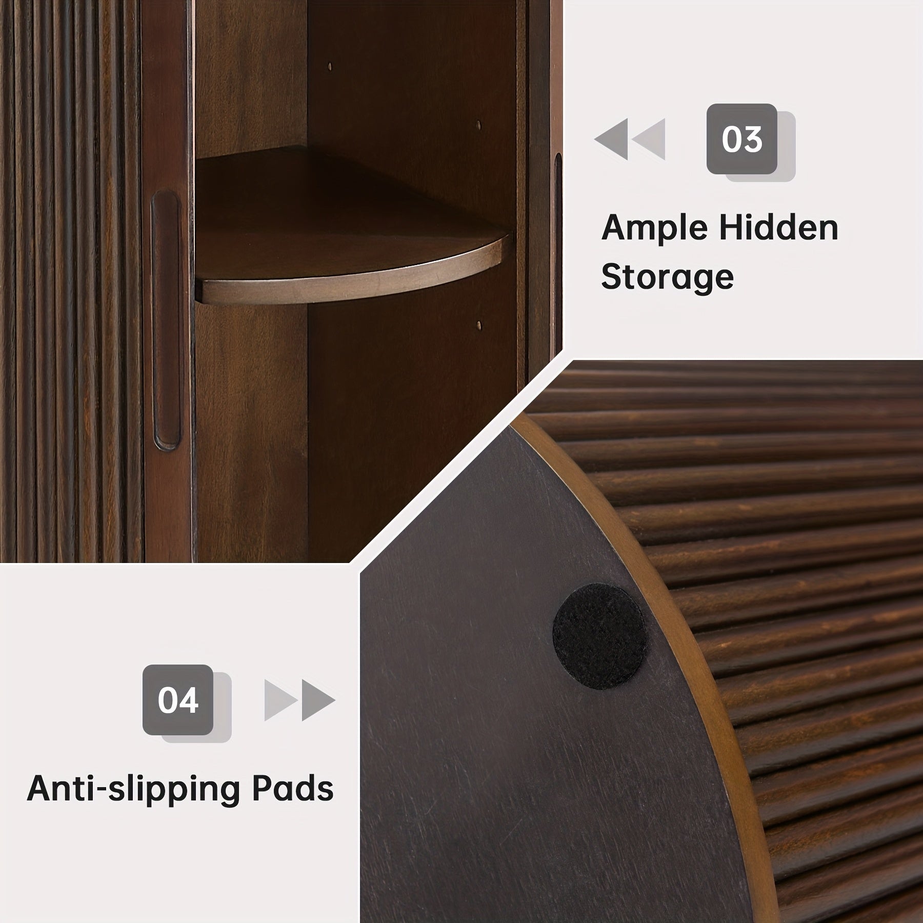 Morden Fort Mid-Century Modern Round Fluted Accent Table with White Faux Marble Top & Walnut - Smooth-Glide Hidden Storage Door, Engineered Wood Nightstand\u002FEnd Table for Bedroom, Living Room, Compact Spaces (Easy Assembly)