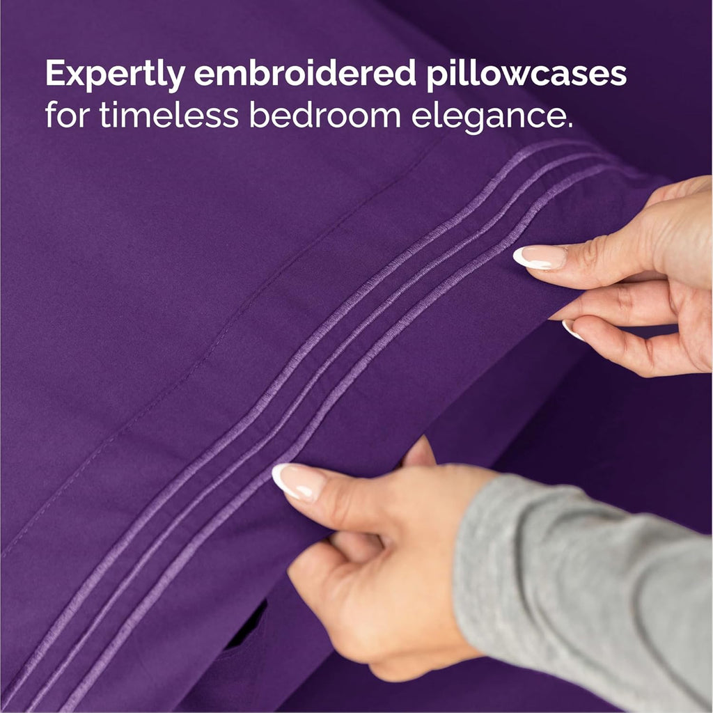 TC1800 Winter Warm Bed Sheet Set 3\u002F4pcs - 160GSM Brushed Deep Pocket 18 Inch - Hotel Luxury Bedding Wrinkle Free Easy Care - Includes Flat Fitted Sheet & 2 Pillowcases