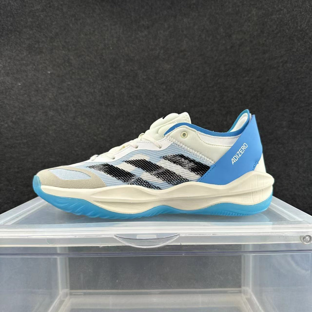 adidas Adizero White, Gray and Blue Sneakers