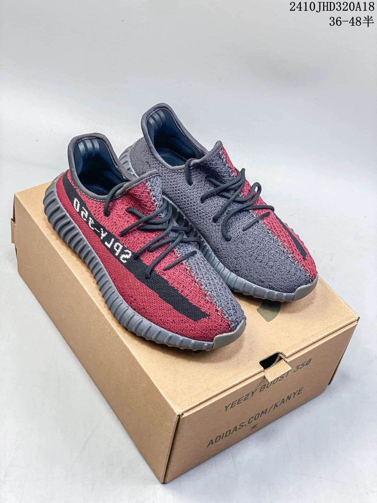 Adidas Yeezy Boost 350 V2 Sneakers in Gray and Red