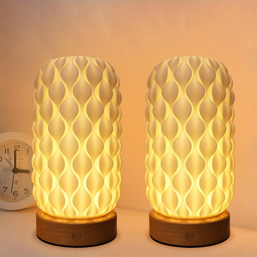 2pcs Modern Elegant Touch Control Table Lamp, 3-Color LED Adjustable Stepless Brightness Adjustment. Suitable for Living Room, Bedroom, Halloween Decorations And Thanksgiving Celebrations, Festival Lighting, Rechargeable Desk Lamp. Available In 1pc.