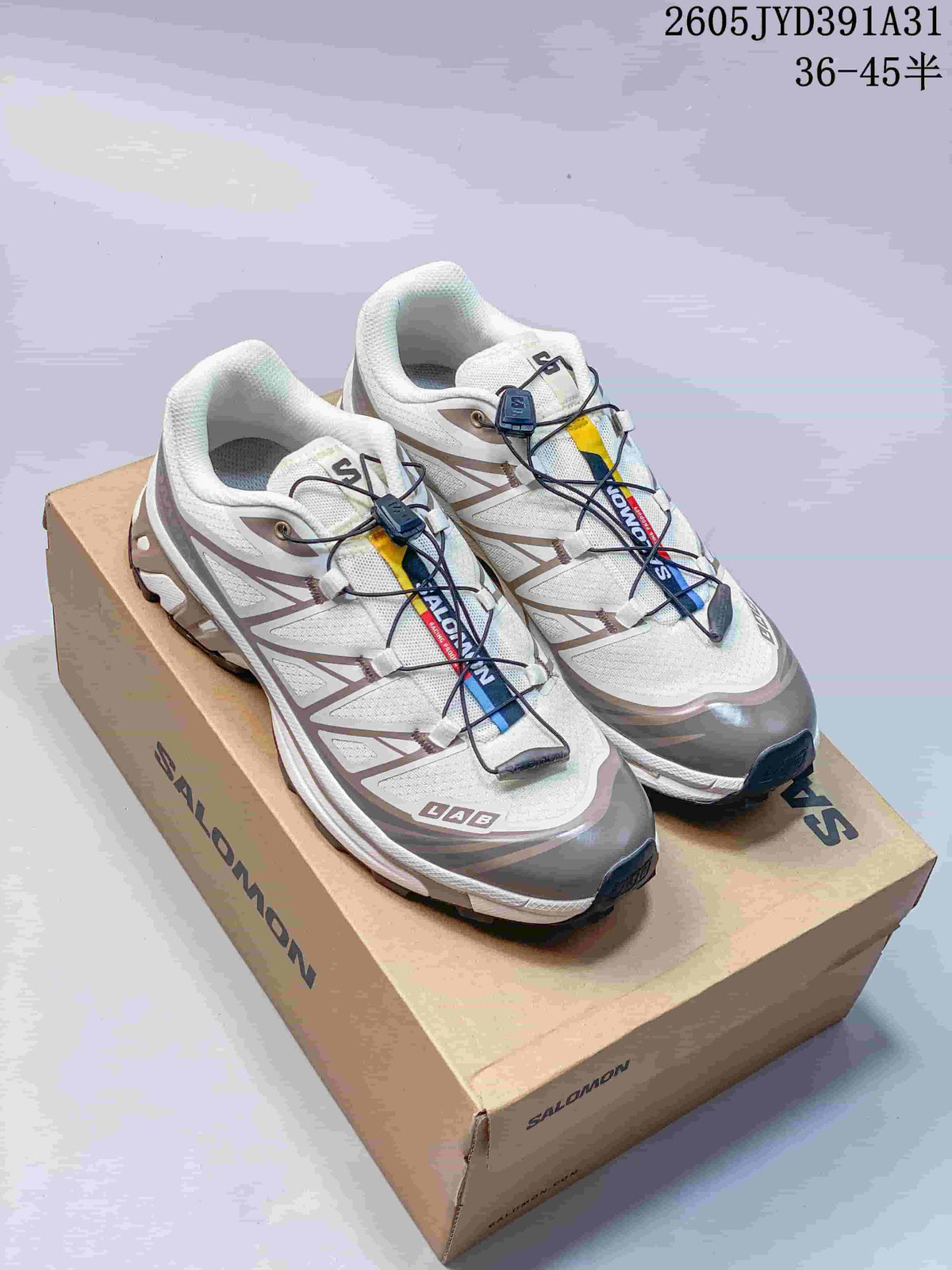 Salomon XT-6 Low-Top Sneakers in White and Taupe