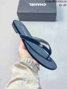 Chanel Navy Thong Sandals with Logo Detail