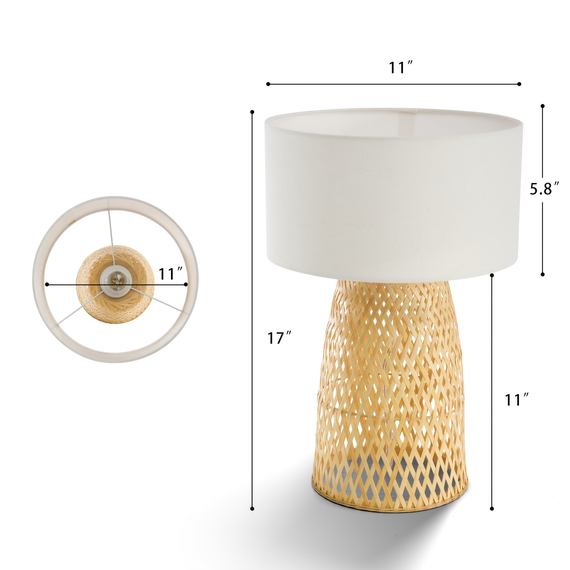 Set Of 1 Handwoven Bamboo Table Lamp with Linen Shade for Bedroom