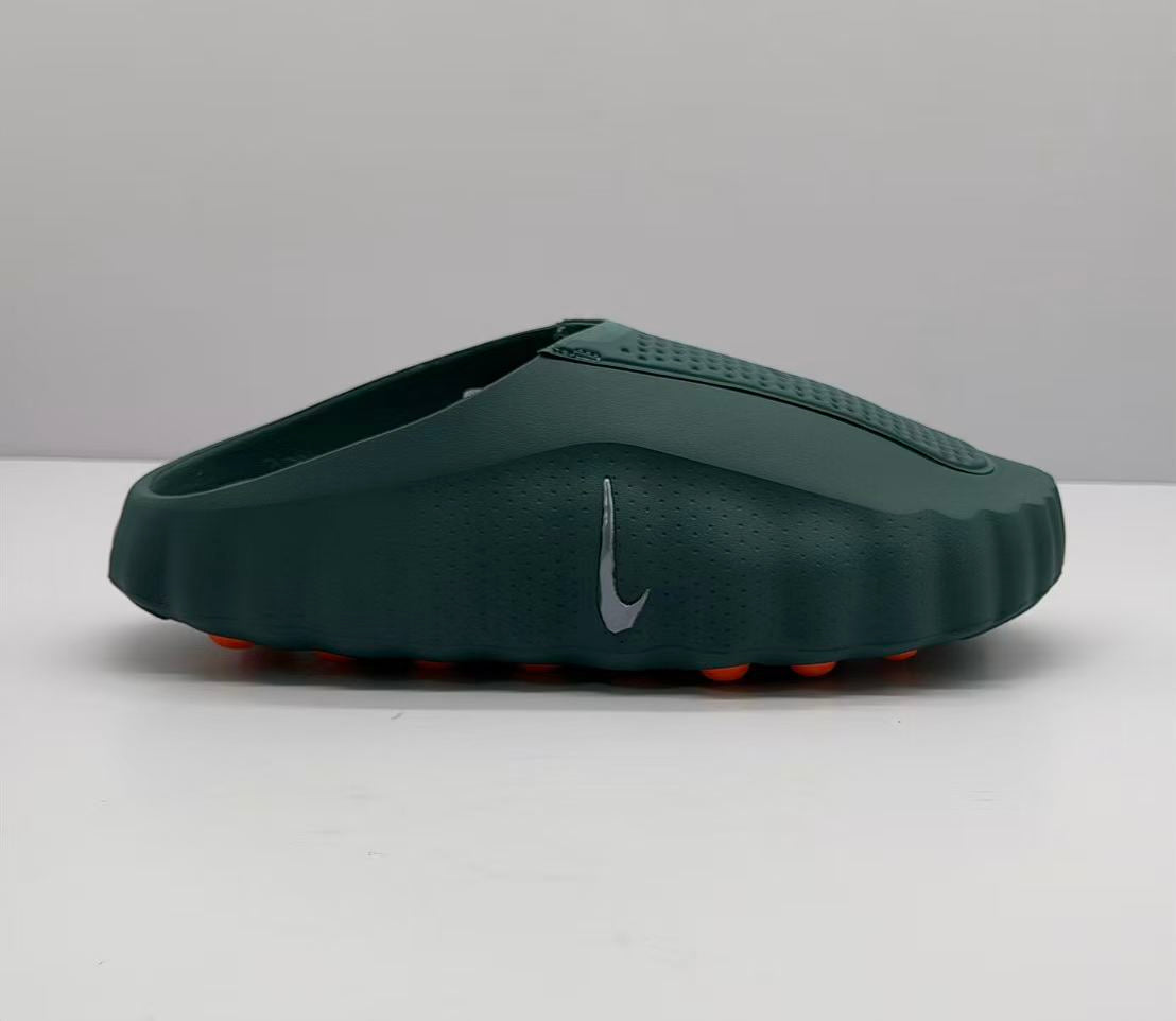 Nike Dark Green Slides with Orange Sole Details