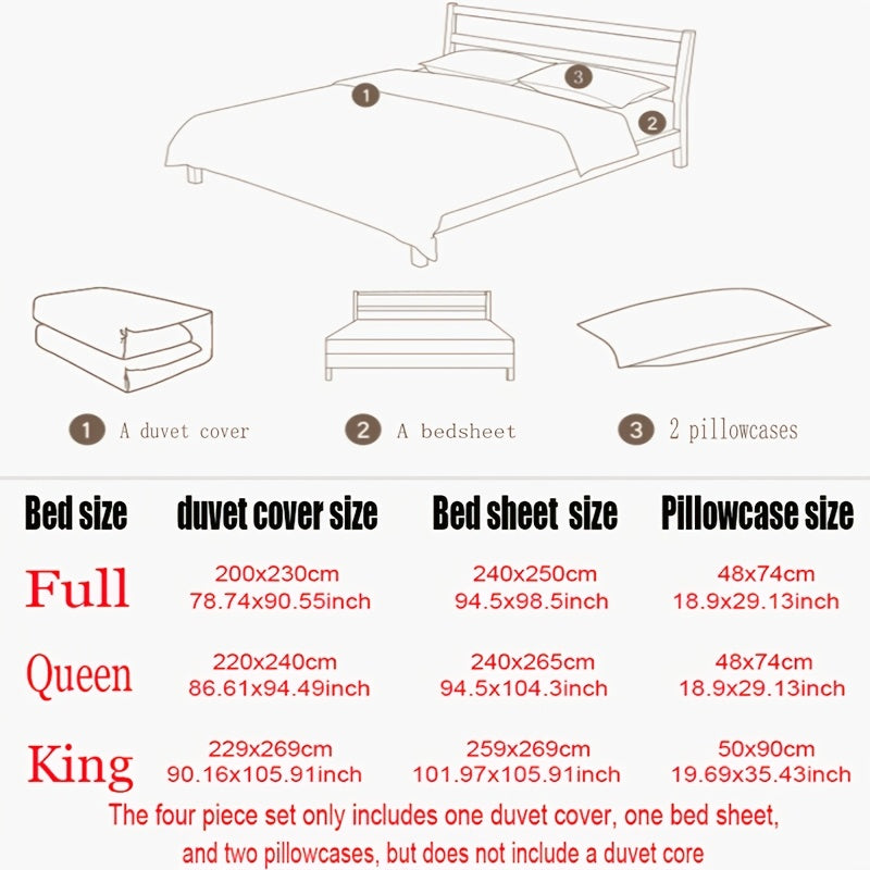 High-End Embroidered Washed Cotton Four-Piece Bedding, Skin-Friendly, Soft, And Suitable for All Seasons: Includes 1 Duvet Cover, 1 Bed Sheet, And 2 Pillowcases, Excluding Duvet Insert