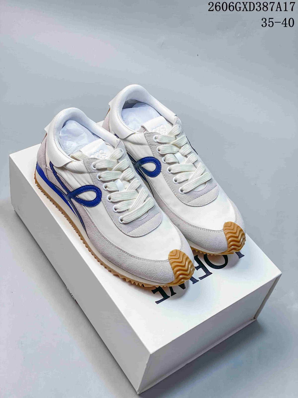 Loewe White and Blue Lace-Up Sneakers with Gum Sole
