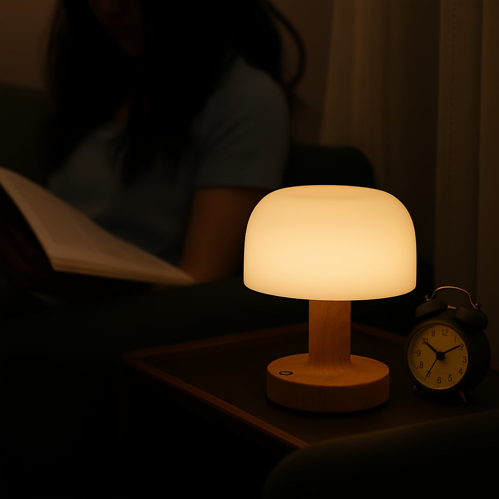 Mushroom Lamp with Touch Switch, Portable Office Desk Lamp 2000mAh, Three-color Adjustable Bedside Table Lamp for Bedroom And Living Room