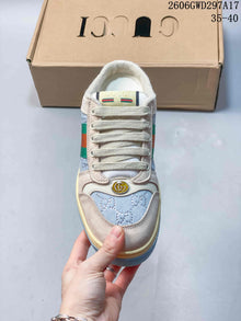 Gucci Screener Canvas Lace-Up Sneakers, Beige and Light Blue, 06GWD297A17