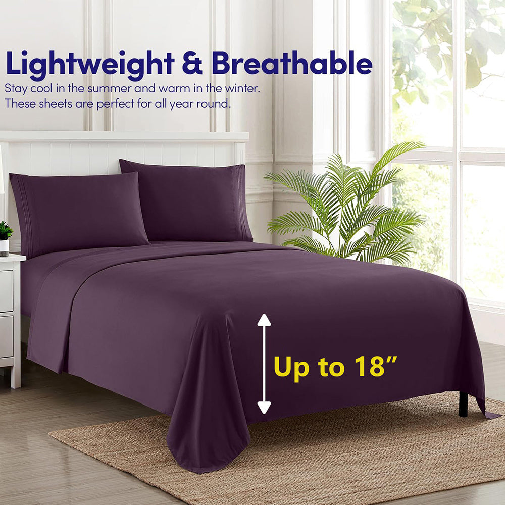 TC1800 Winter Warm Bed Sheet Set 3\u002F4pcs - 160GSM Brushed Deep Pocket 18 Inch - Hotel Luxury Bedding Wrinkle Free Easy Care - Includes Flat Fitted Sheet & 2 Pillowcases