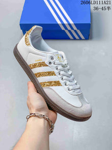 Adidas Samba OG Low-Top Sneakers, White and Gold KJ6590