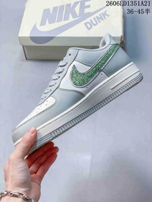 Nike Air Force 1 Low Sneakers in White, Gray and Green