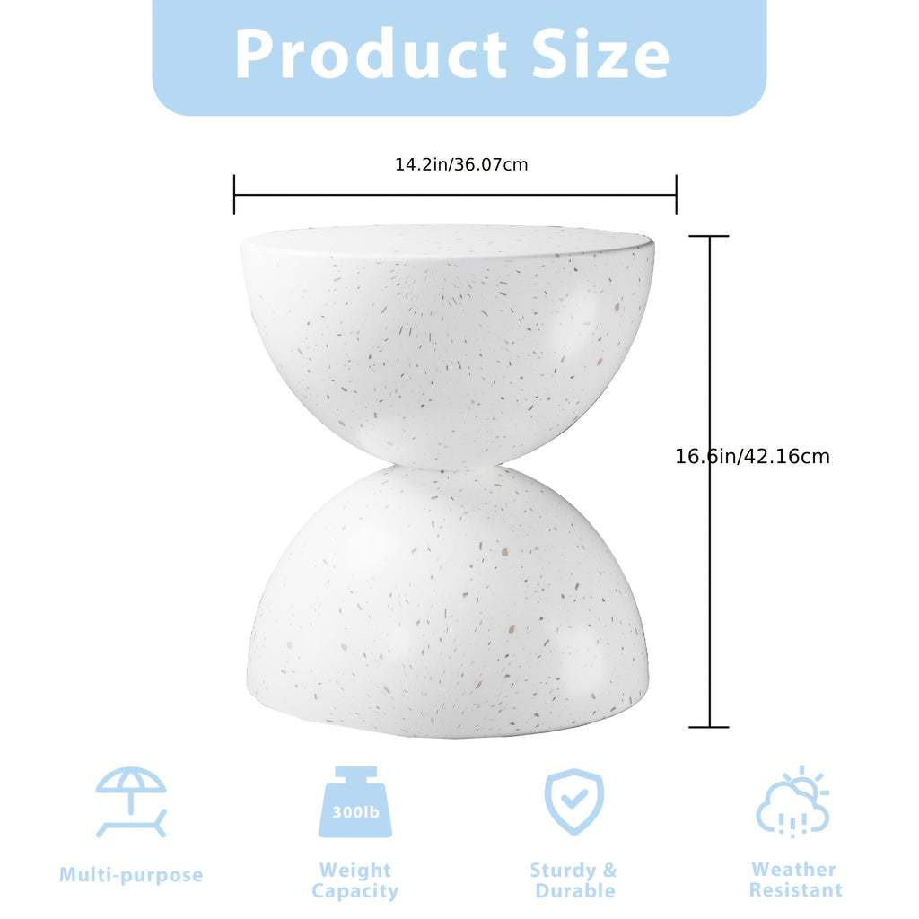 Outdoor\u002FIndoor Universal Side Table (Set of Two), Semi-Circular Magnesia Side Table, Mid-Century Modern Dual Half- Design, Artistic Style Movable Table, Living Room Side Table, Garden Plant Stand, Bedroom Nightstand, Balcony Small Tea Table