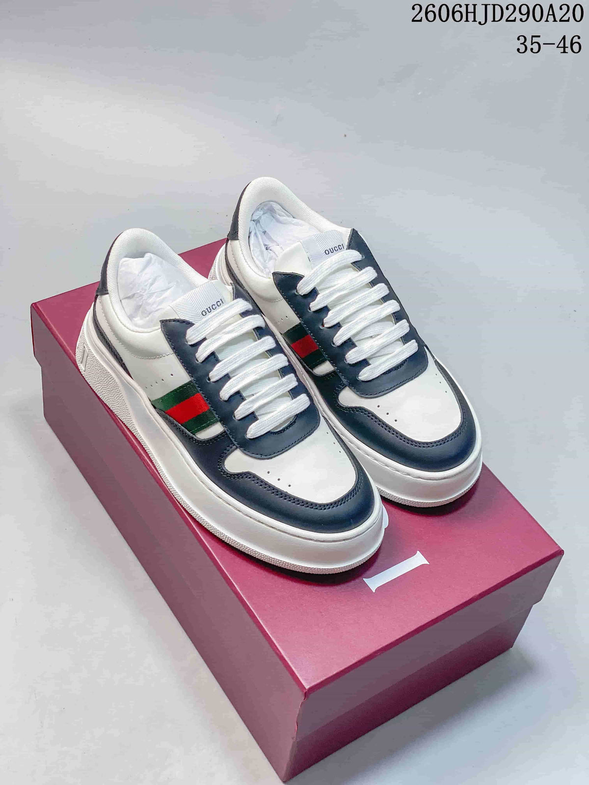 Gucci Chunky Low-Top Lace-Up Sneakers, White and Navy