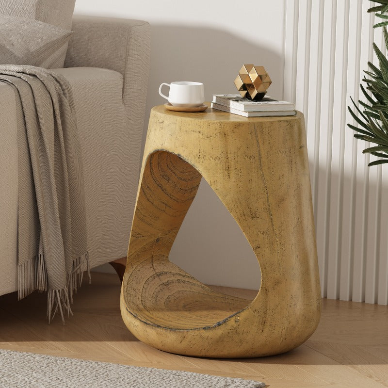 MGO Hollow Side Table - Natural Wood-Like Texture & MGO Material, Lightweight Durable Modern Minimalist Bedside End Table for Living Room, Bedroom or Office Decor, - No Assembly Required, - Compatible with (not a) - Sofa\u002FChair, - Sturdy