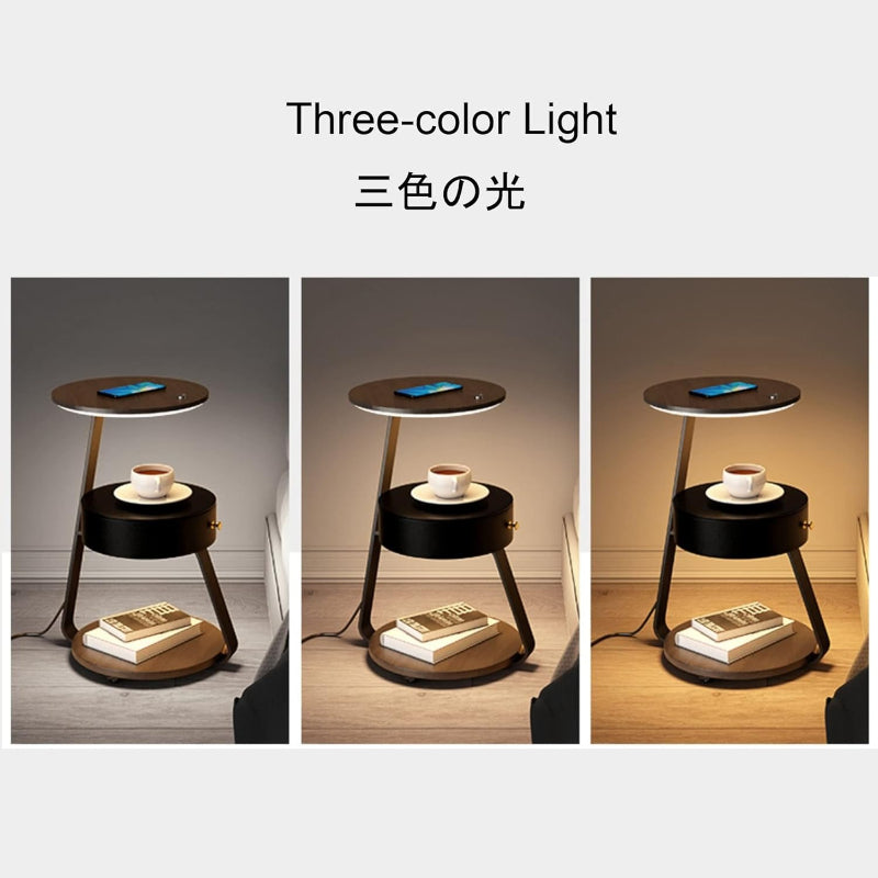 Smart Bedside Table with Adjustable LED Lighting - Modern Nightstand with -Powered Lighting, Open Shelf Storage, Space-Saving Design, Easy Assembly - for Bedroom, Living Room, Home Office - No Batteries Needed, Bedroom Storage, Sleek Furniture